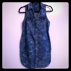 Sleeveless Button Down Denim Shirt Dress